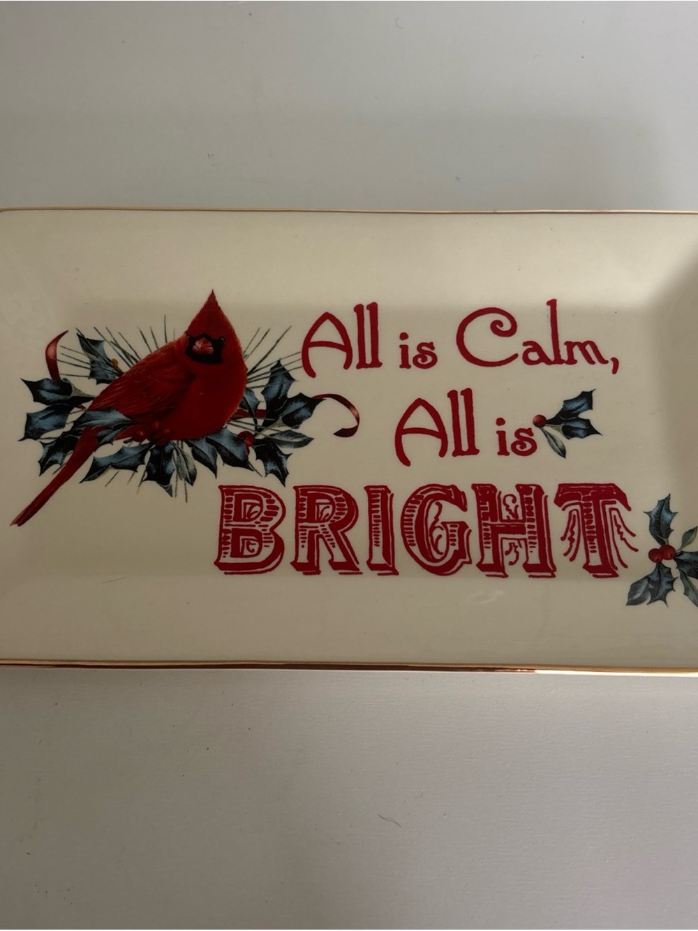 LENOX Serving Platter Plate CHRISTMAS Red CARDINAL All is Calm, All is Bright~!!